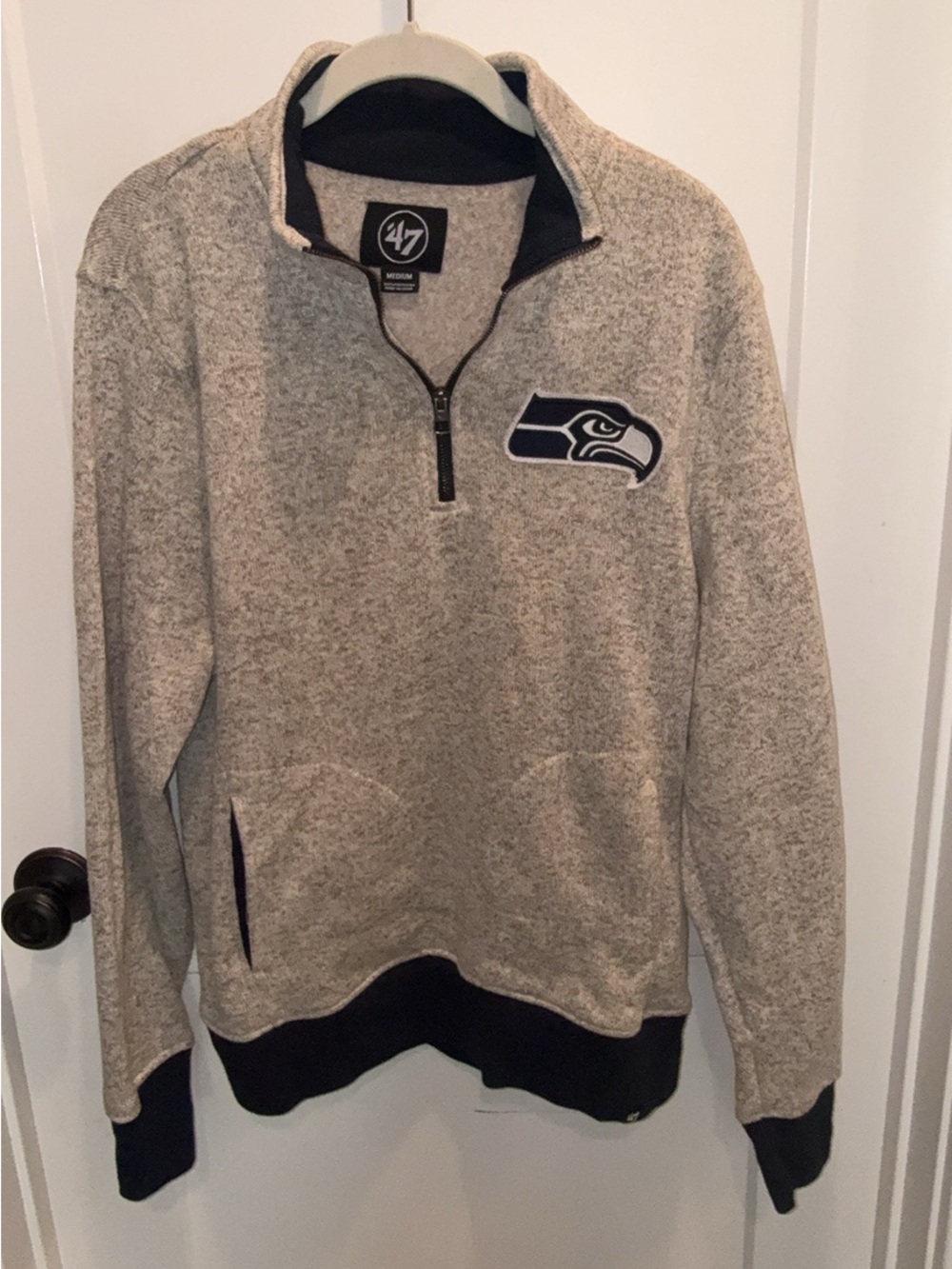 '47 Brand Seattle Seahawks Gray & Navy Quarter-Zip Pullover Sweater